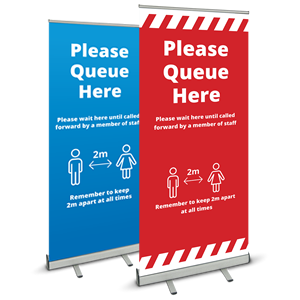 Covid 19 Please Queue Here Pull Up Banner from Ponteland Print