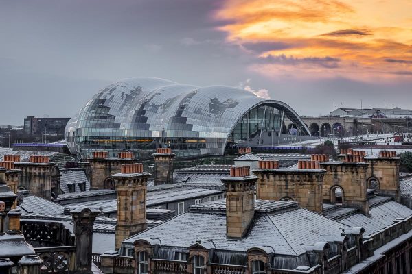 A break in the snow clouds over The Sage Gateshead-3254 Ponteland Print