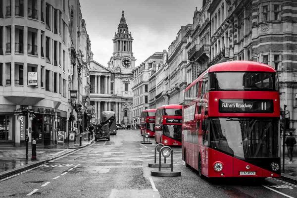 The New 'Routemaster' buses at Ludgate Hill, London Print or Canvas