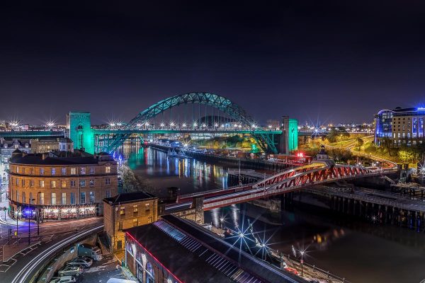 Tyne Bridges lit up in Green for NSPCC-9396 Photographic Print