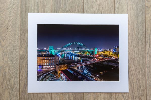 Tyne Bridges lit up in Green for NSPCC-9396 MOUNTED PRINT