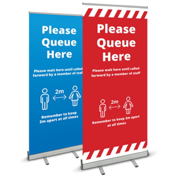 Covid 19 Please Queue Here Pull Up Banner from Ponteland Print